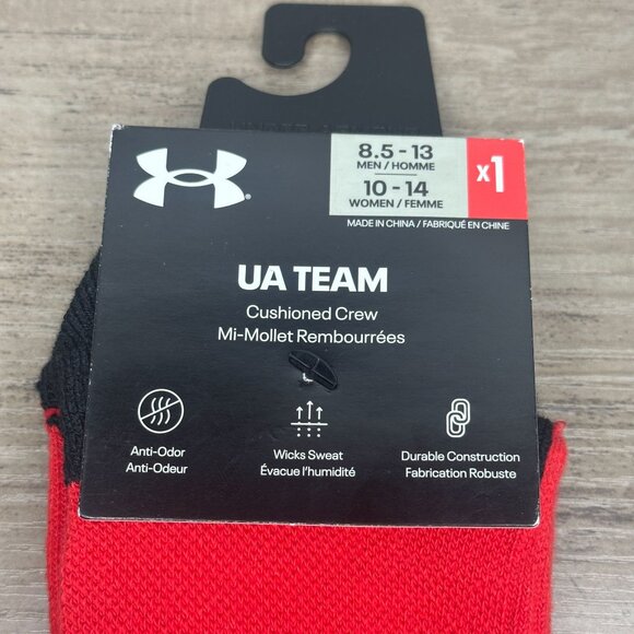 NWT UnderArmour UA Team Unisex Cushioned Crew Socks Size M/L (Red) - Picture 3 of 12